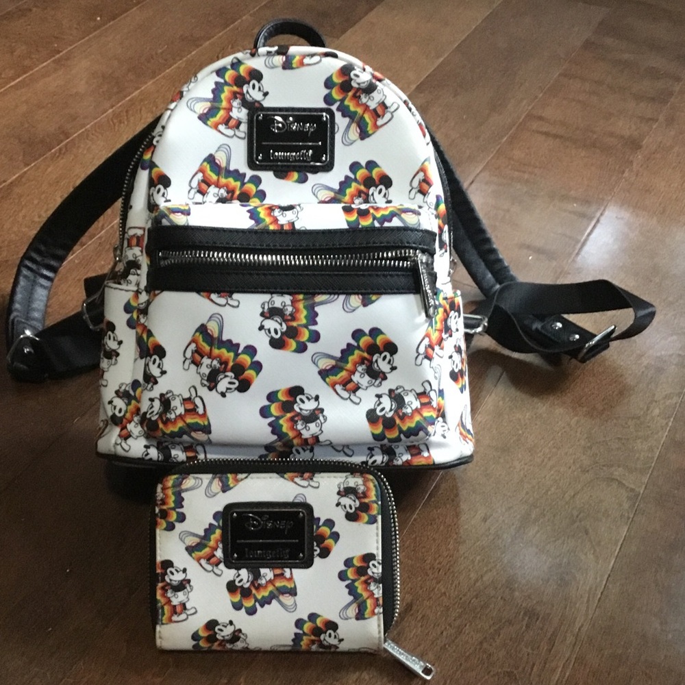 Loungefly Disney Mini Backpack and Wallet Set with Rainbow Mickey Print